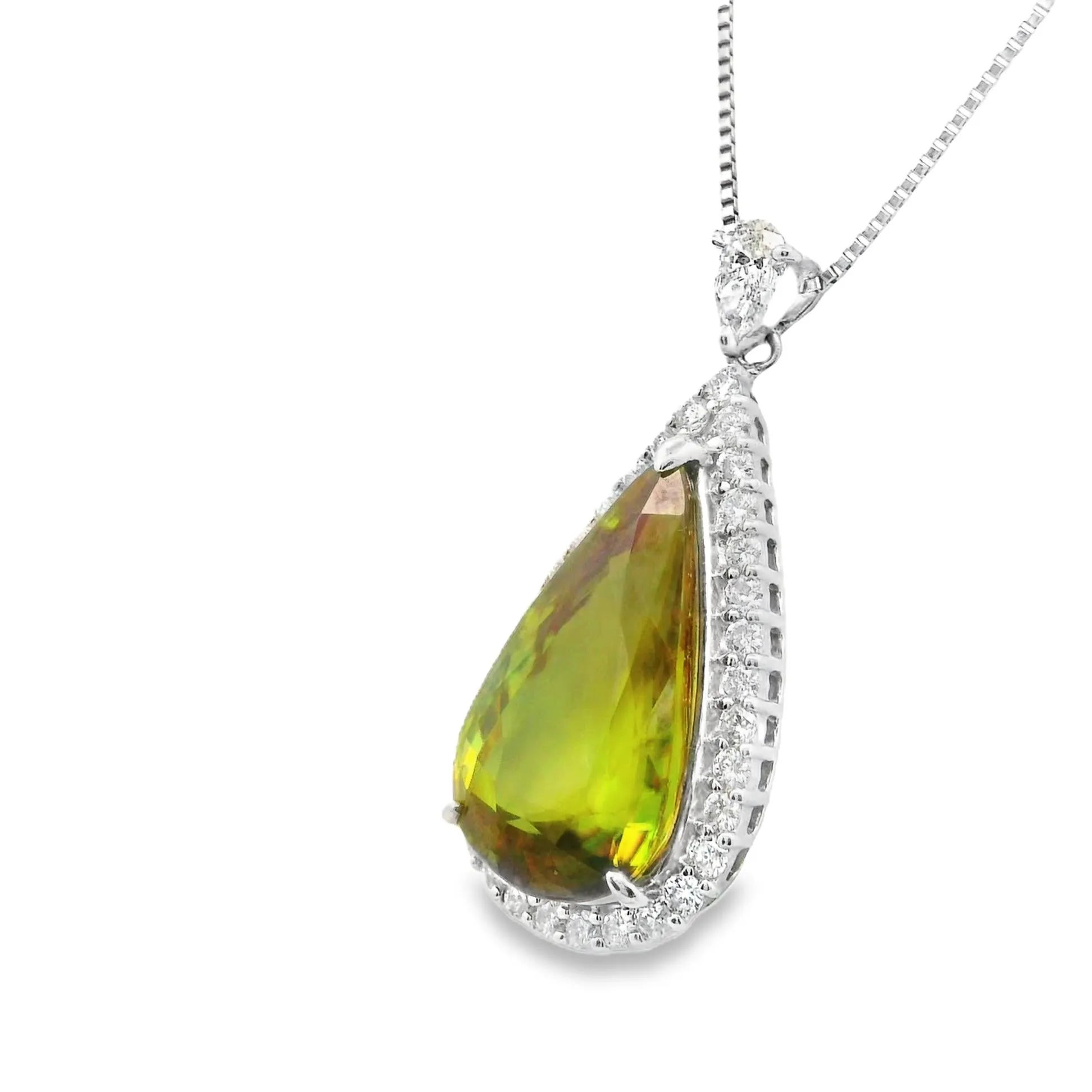 11.89 Carat Sphene Diamond Platinum Drop Pendant