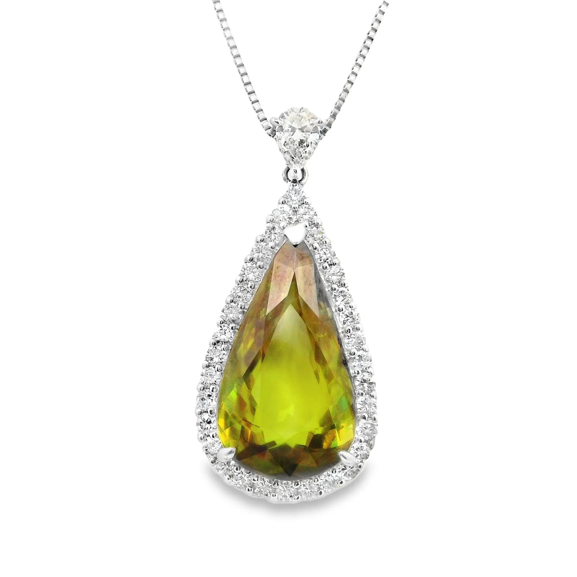 11.89 Carat Sphene Diamond Platinum Drop Pendant