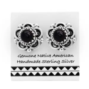 11mm Genuine Black Onyx Stud Earrings, 925 Sterling Silver, Round, Native American USA Handmade, Nickel Free