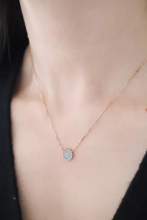 14K Rose Gold Natural Sapphire Stone Disk Charm Necklace