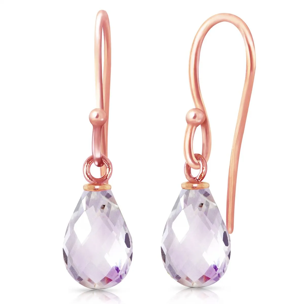 14K Solid Rose Gold Fish Hook Pink Topaz Earrings Gemstone