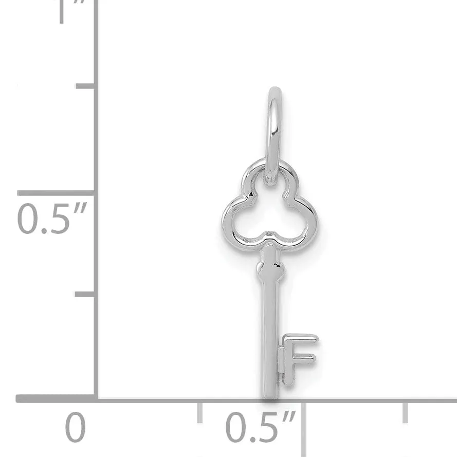 14K White Gold Fancy Key Shape Design Letter F Initial Charm Pendant