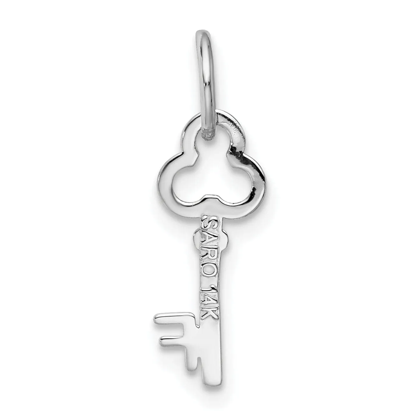 14K White Gold Fancy Key Shape Design Letter F Initial Charm Pendant