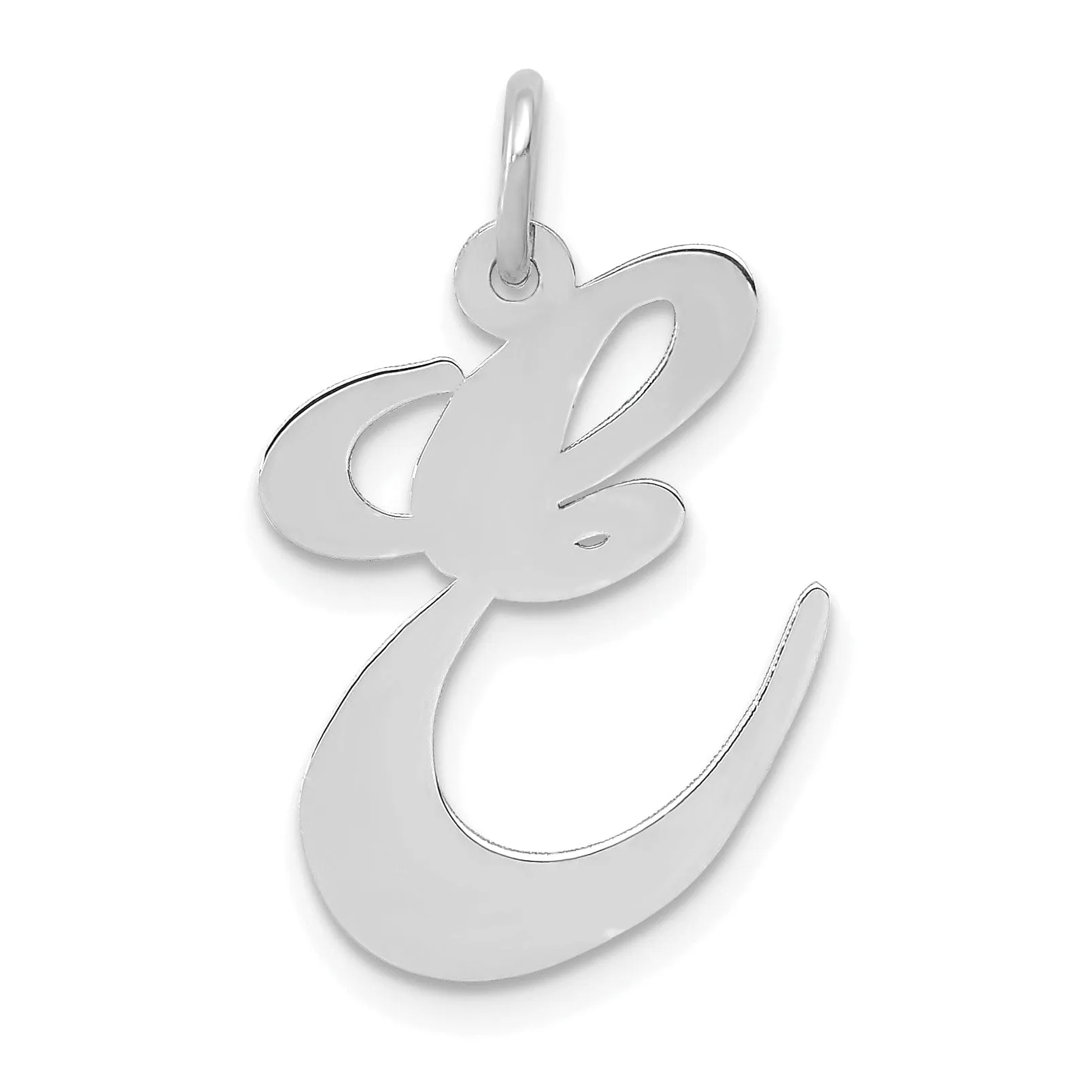 14K White Gold Large Size Fancy Script Letter E Initial Charm Pendant