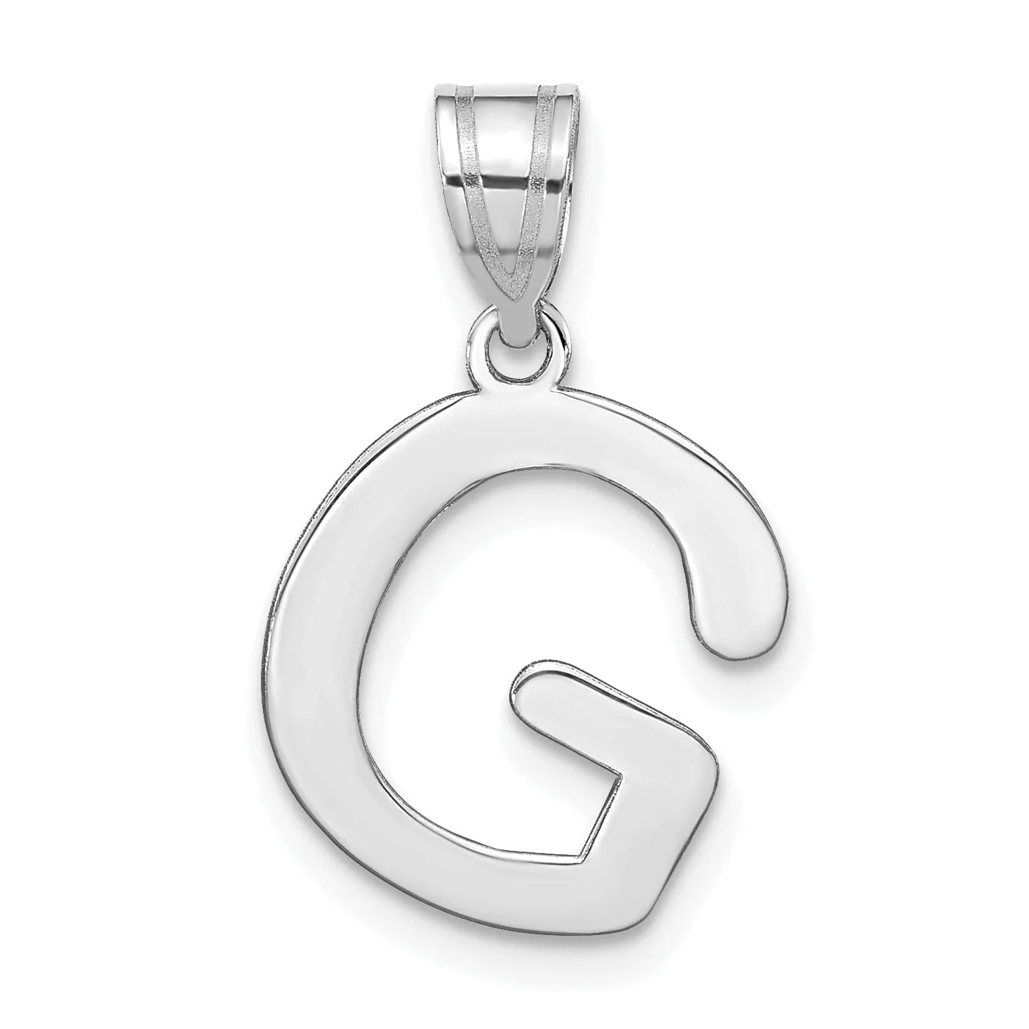 14k White Gold Slanted Design Bubble Letter G Initial Charm Pendant