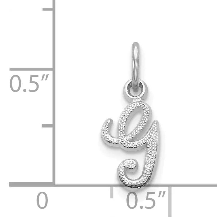 14K White Gold Small Size Casted Script Design Letter G Initial Charm Pendant