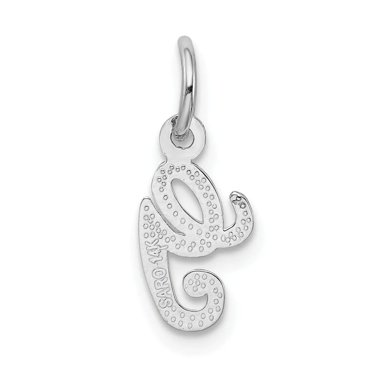 14K White Gold Small Size Casted Script Design Letter G Initial Charm Pendant