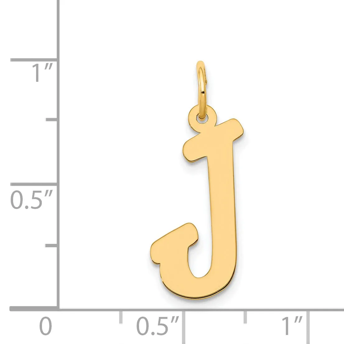 14K Yellow Gold Large Size Fancy Script Design Letter J Initial Pendant