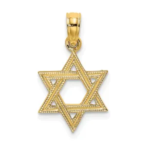 14K Yellow Gold Polished Engraved Frame Finish Star Of David Pendant