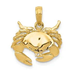 14k Yellow Gold Polished Open-Backed Polished Finish Solid Stone Crab Charm Pendant