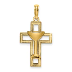 14K Yellow Gold Polished Texture Cross Communion Chalice Cup Pendant