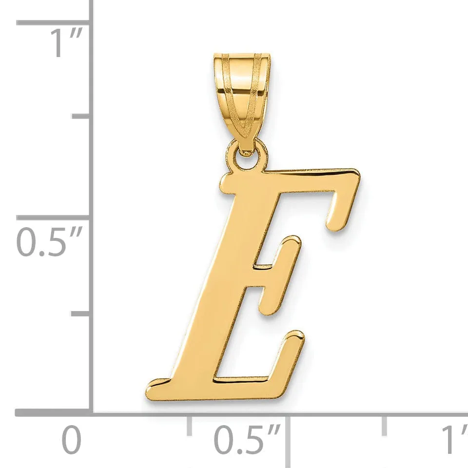 14k Yellow Gold Slanted Design Letter E Initial Charm Pendant