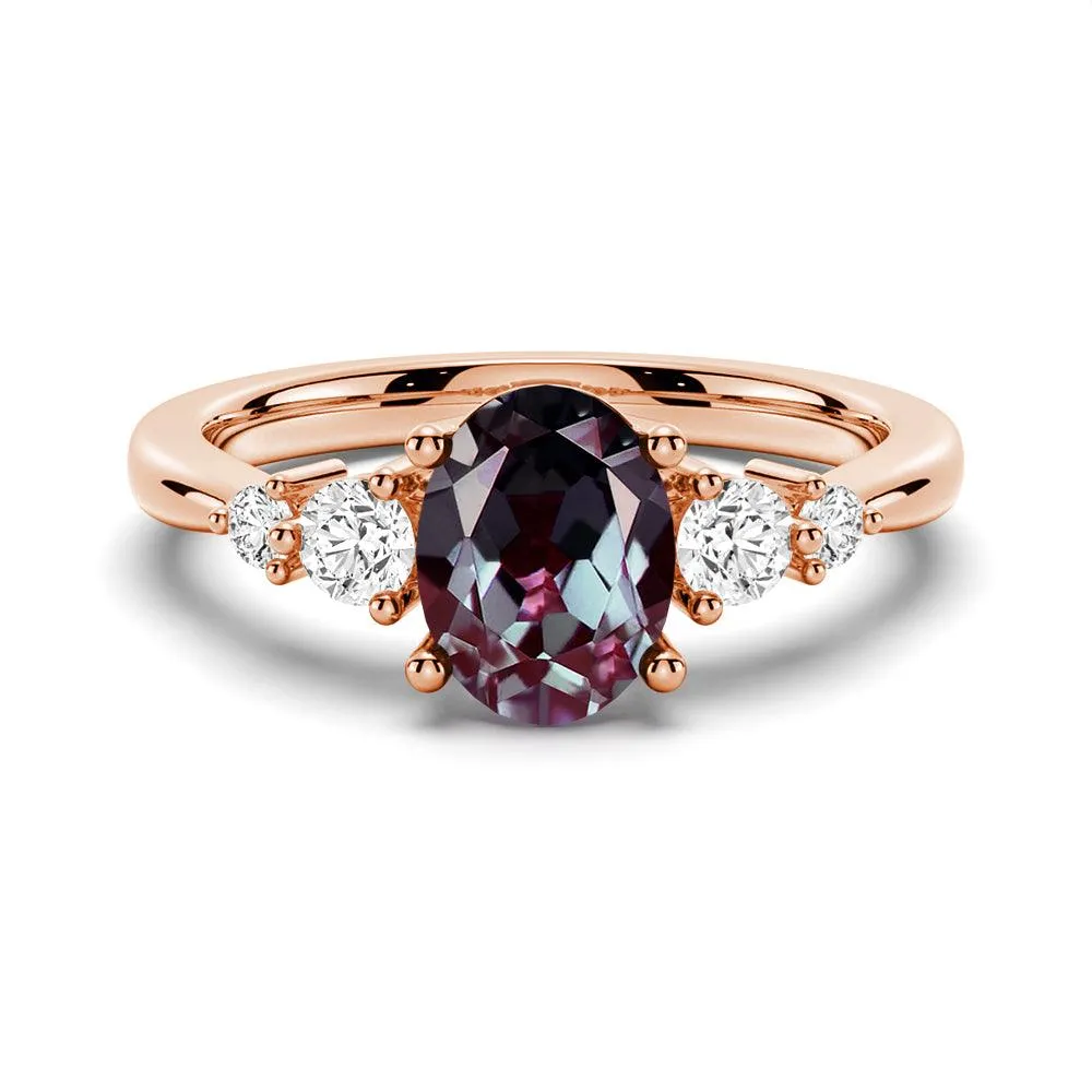 1.5 CT. Oval Alexandrite Engagement Ring With Moissanite Accents