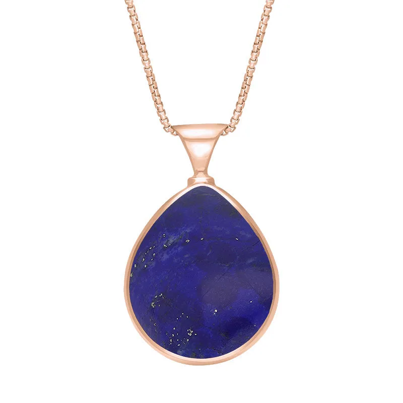 18ct Rose Gold Whitby Jet Lapis Lazuli Queens Jubilee Hallmark Double Sided Pear-shaped Necklace