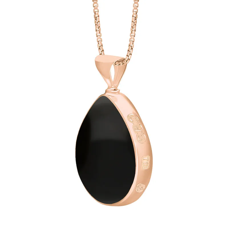 18ct Rose Gold Whitby Jet Lapis Lazuli Queens Jubilee Hallmark Double Sided Pear-shaped Necklace