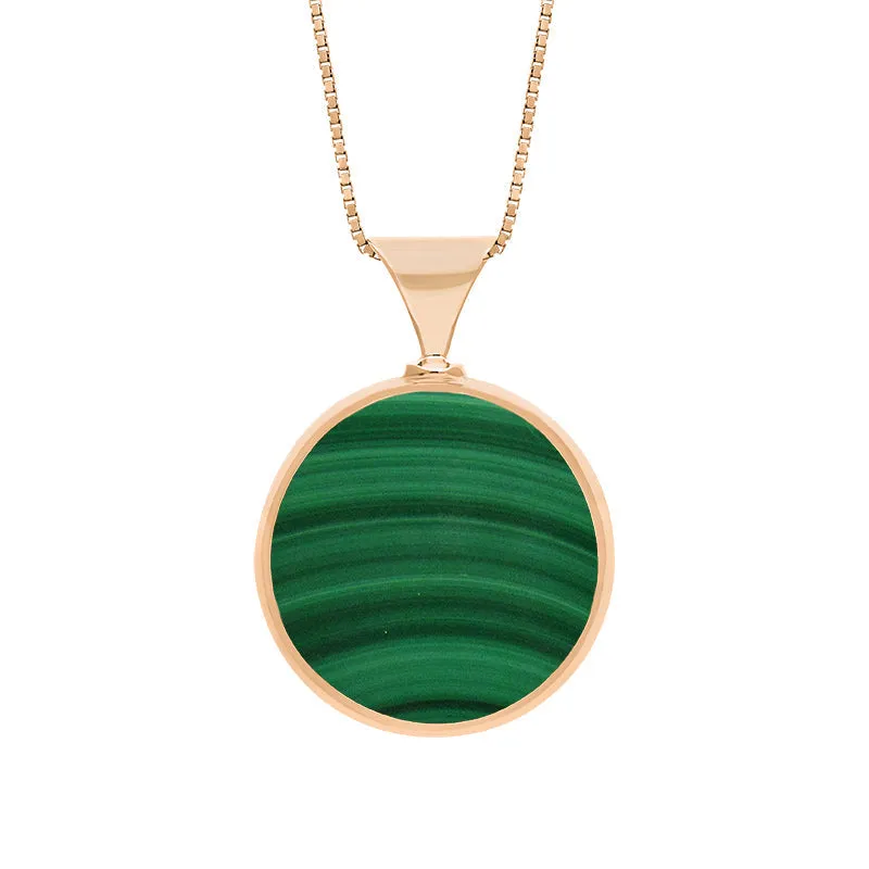 18ct Rose Gold Whitby Jet Malachite Queens Jubilee Hallmark Double Sided Round Necklace