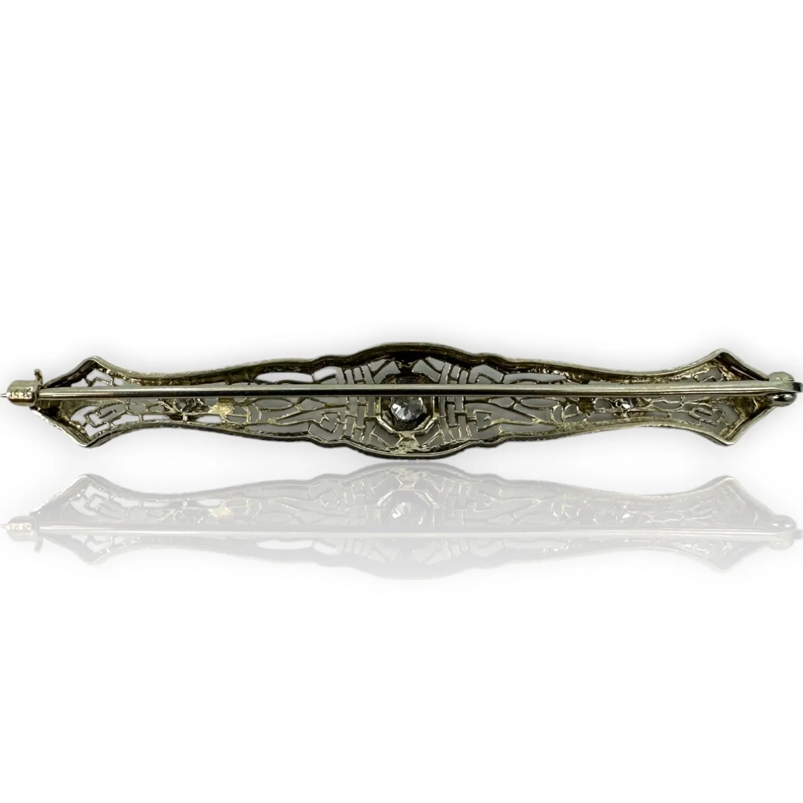 1910-20s Art Deco Bar Pin Brooch Diamond Accent Platinum Top