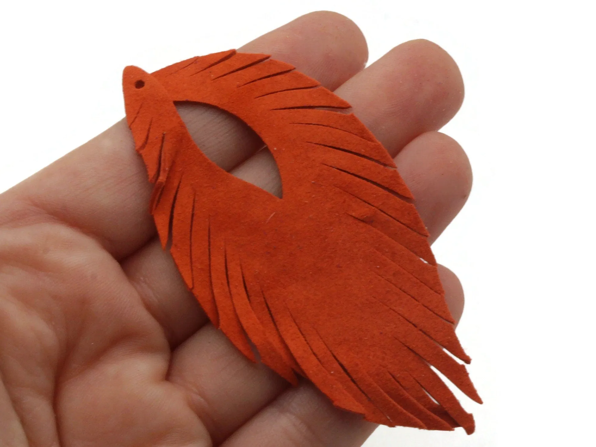 2 85mm Orange Suede Leather Feather Tassel Pendants