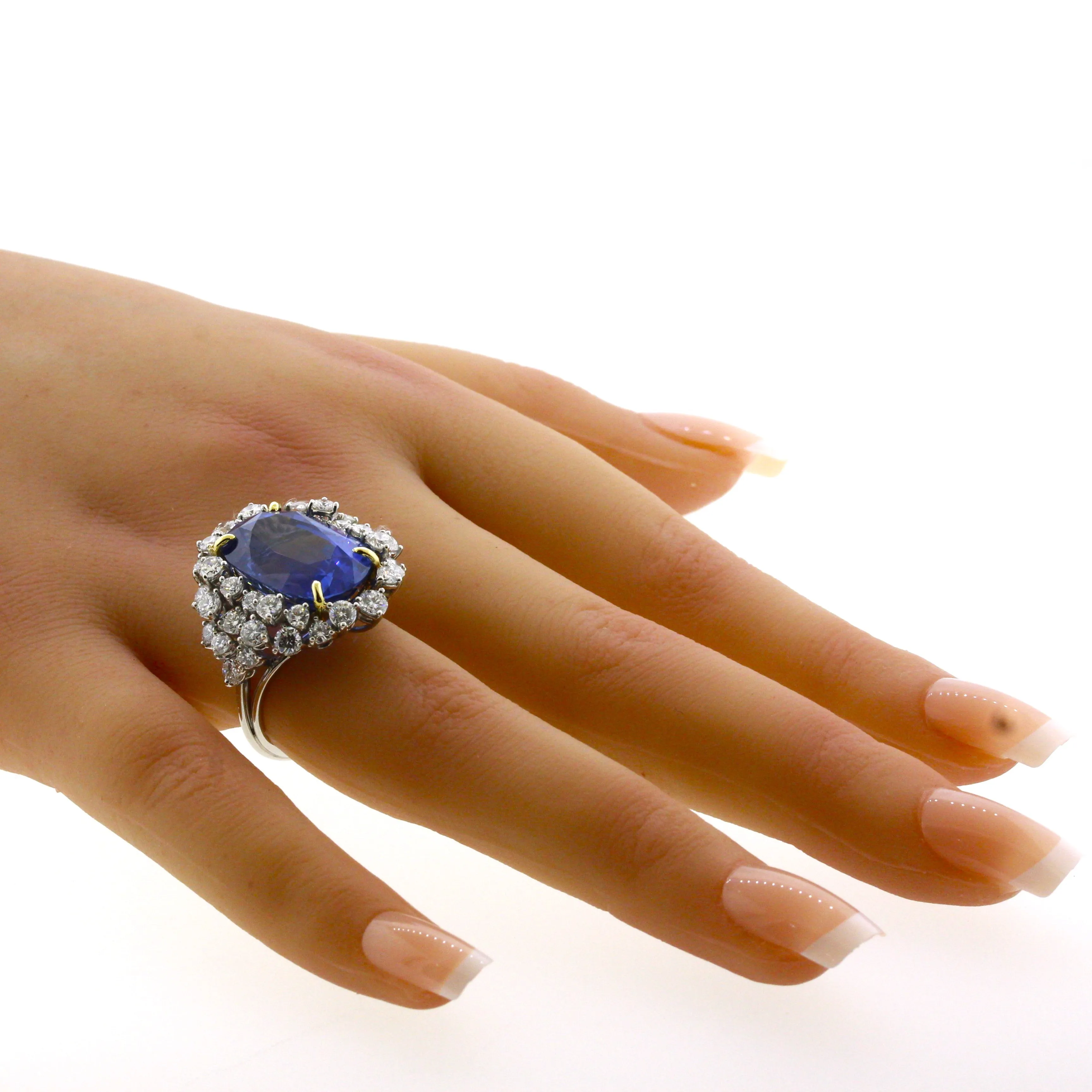 20.17 Carat Ceylon Sapphire Diamond Platinum Cocktail Ring, GIA Certified