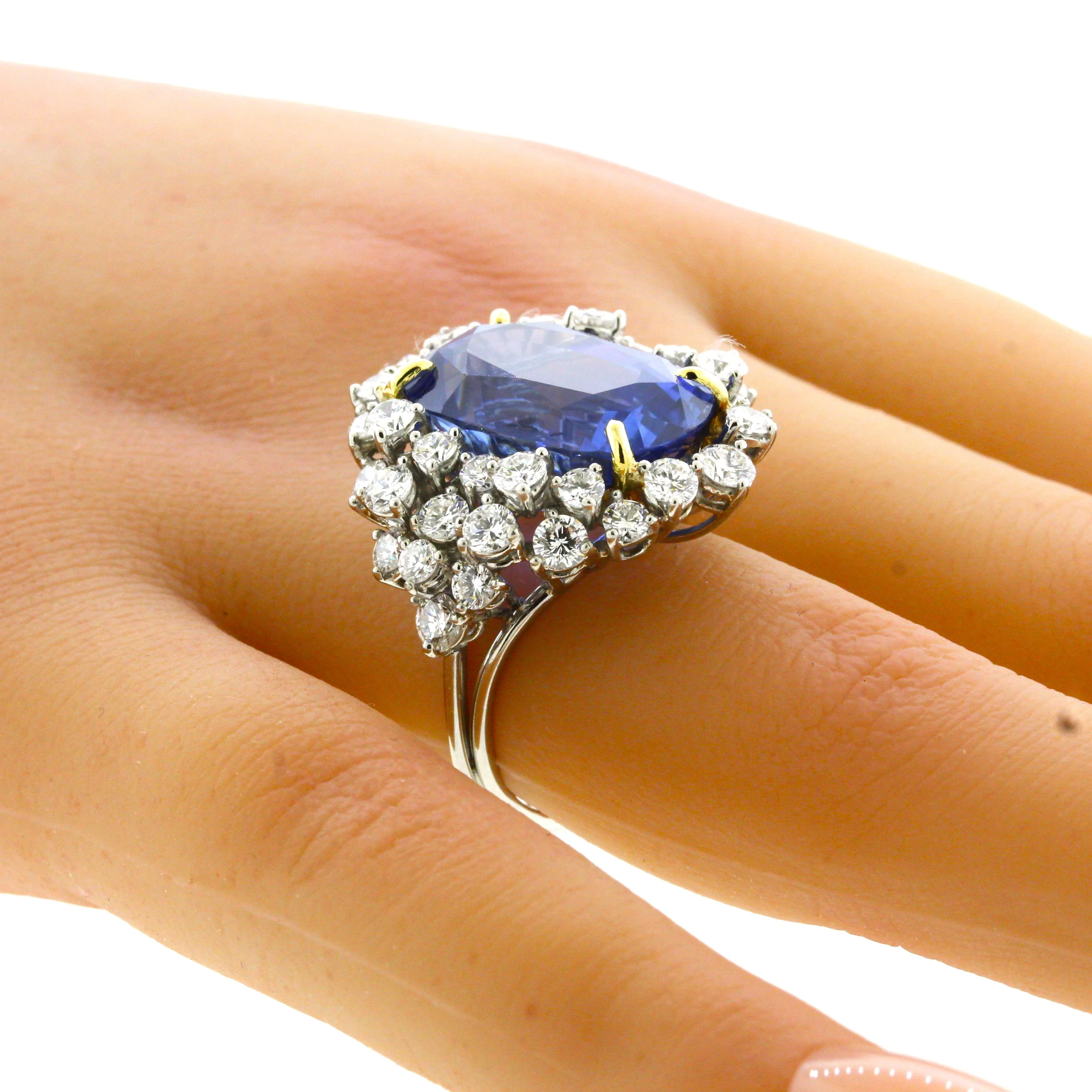 20.17 Carat Ceylon Sapphire Diamond Platinum Cocktail Ring, GIA Certified