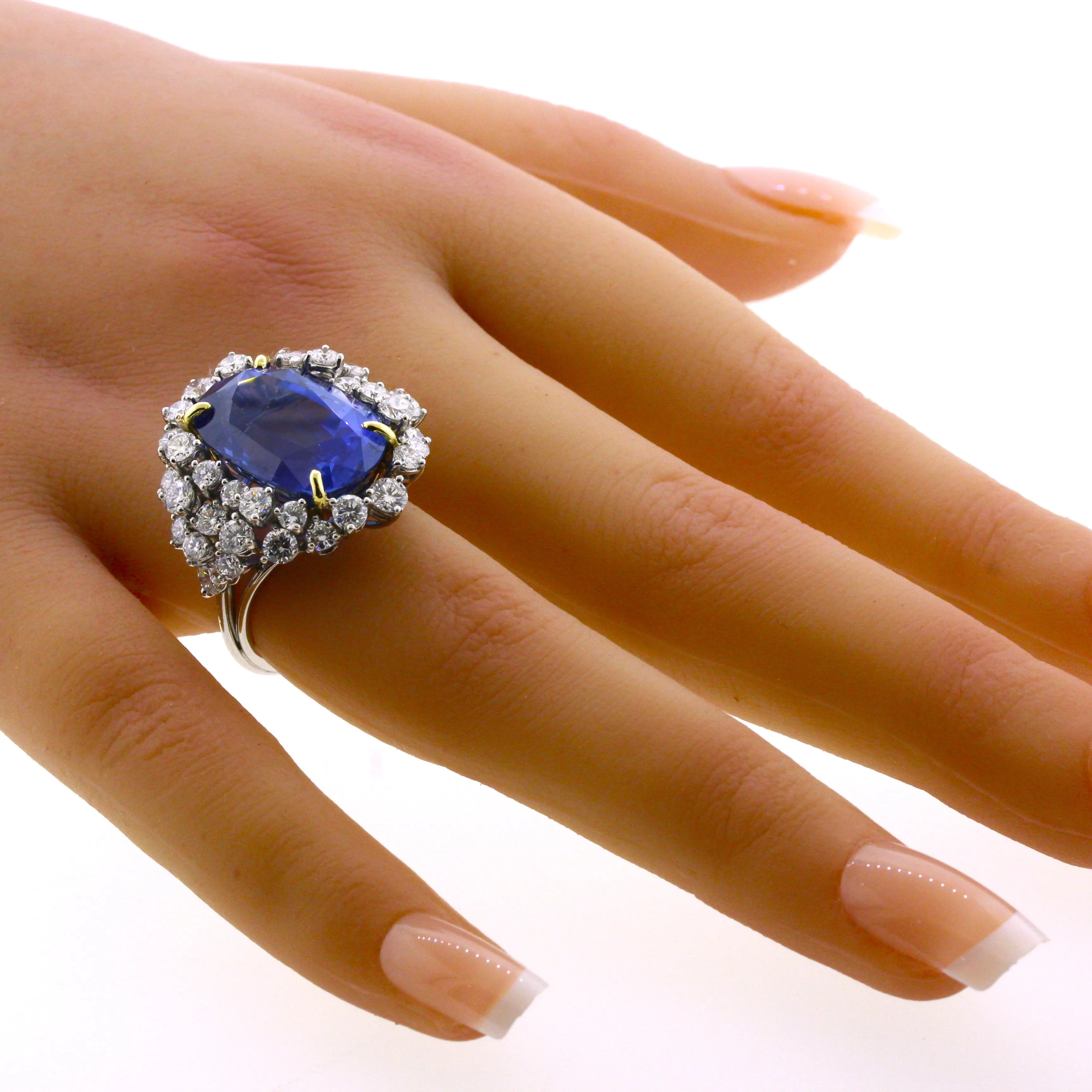 20.17 Carat Ceylon Sapphire Diamond Platinum Cocktail Ring, GIA Certified