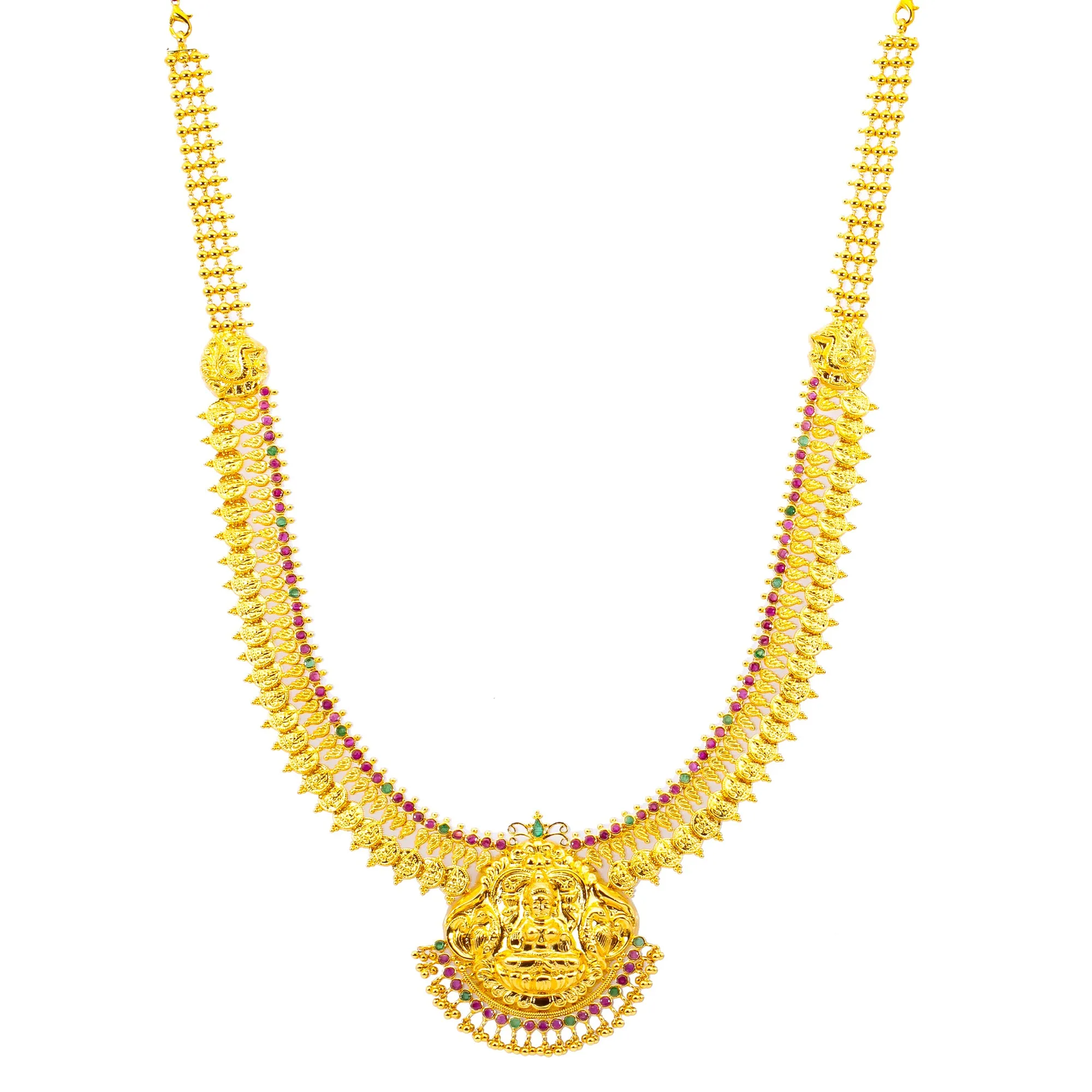 22K Yellow Gold & Gems Goddess Laxmi Necklace (88.5 grams)