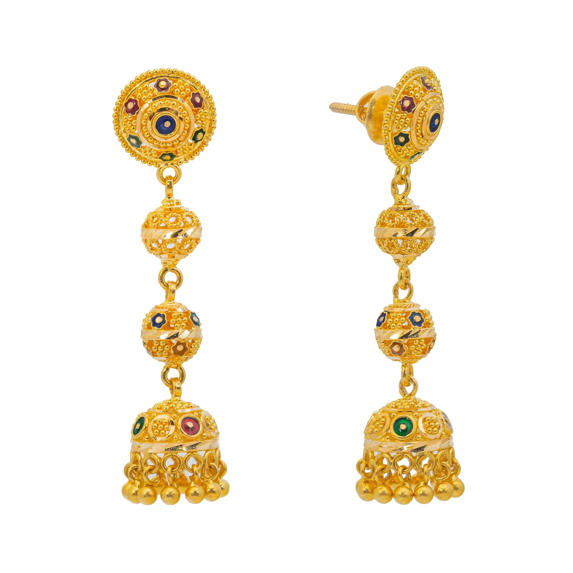 22K Yellow Gold Meenakari Jewelry Set (86.9gm)