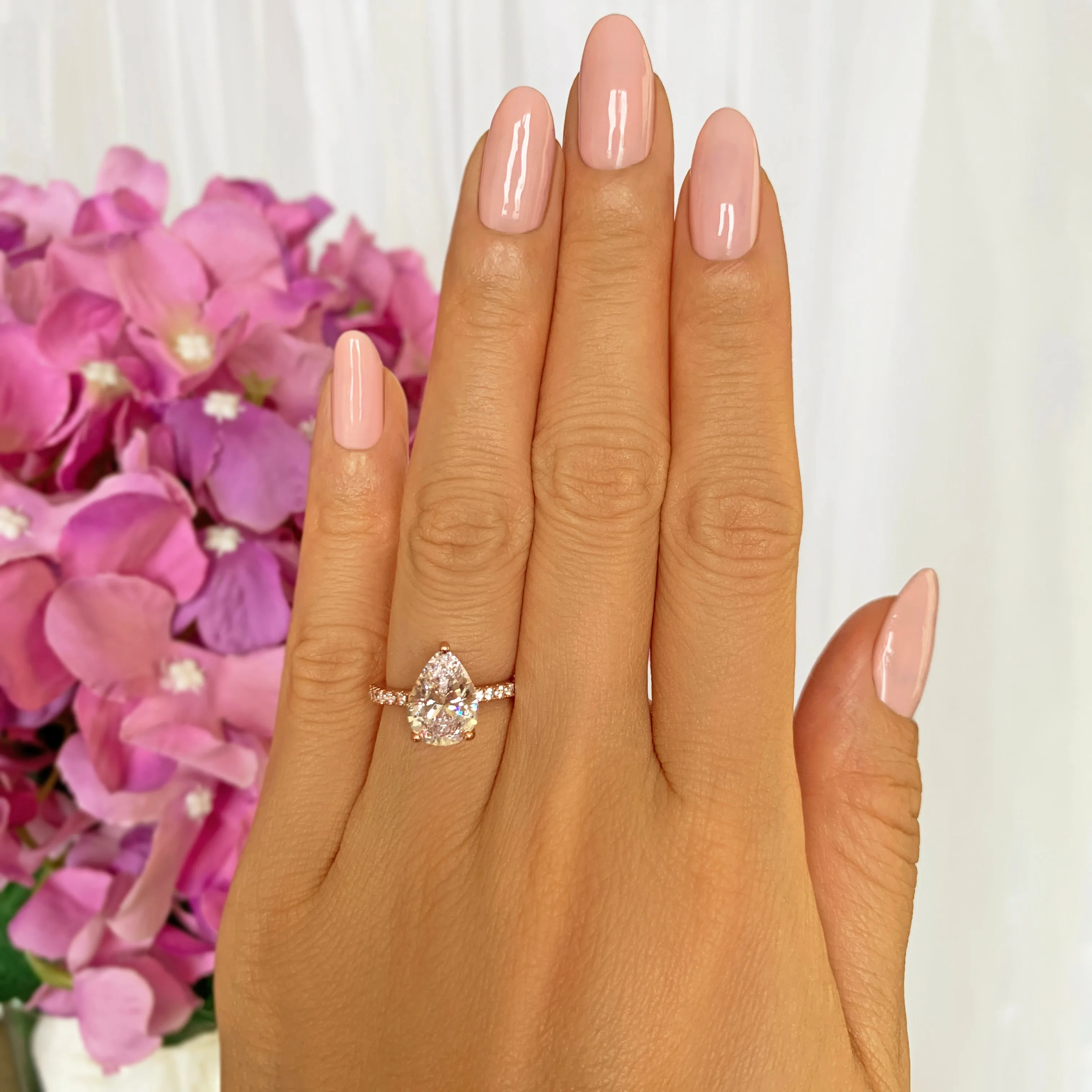 3.25 ctw Pear Accented Solitaire Ring - Rose GP