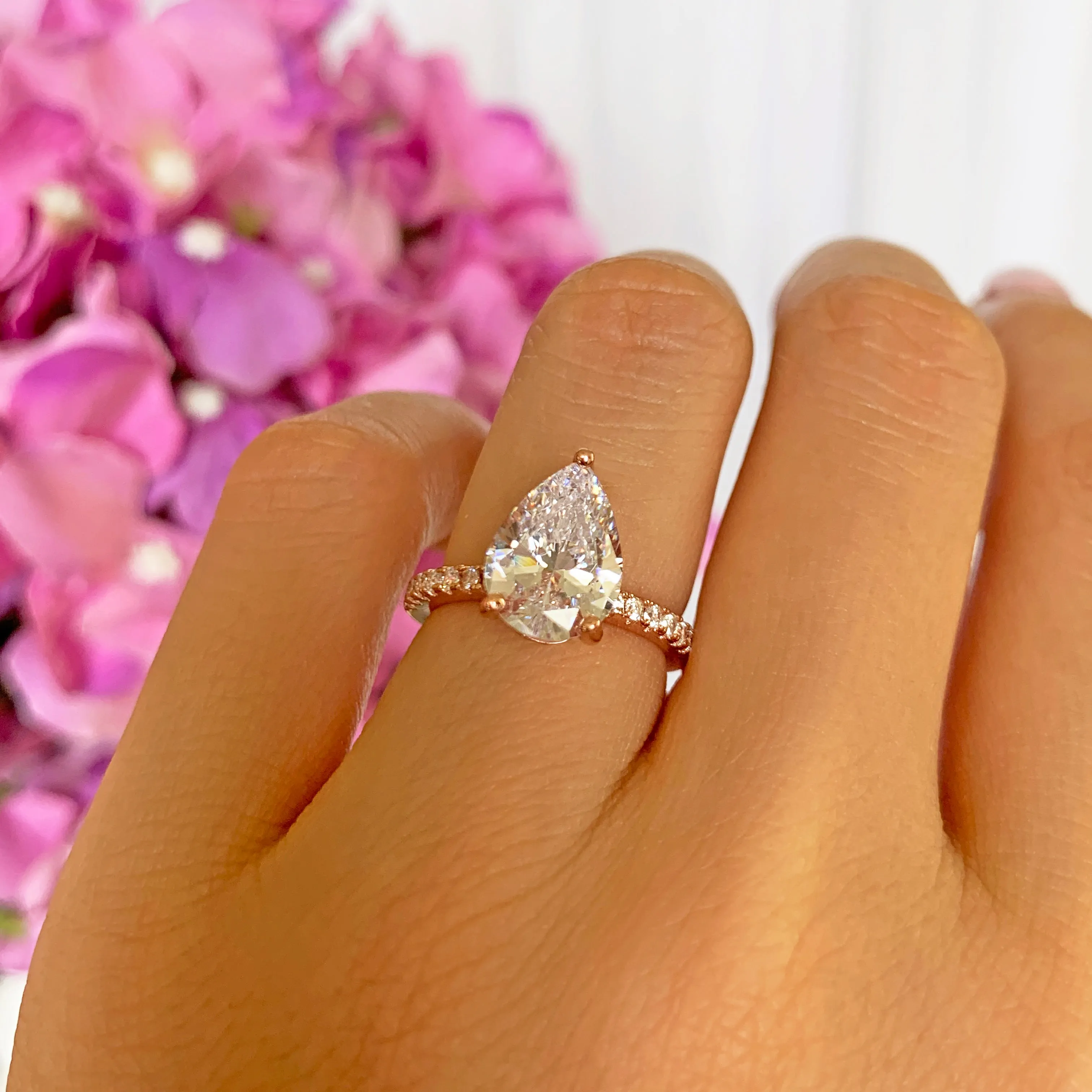 3.25 ctw Pear Accented Solitaire Ring - Rose GP