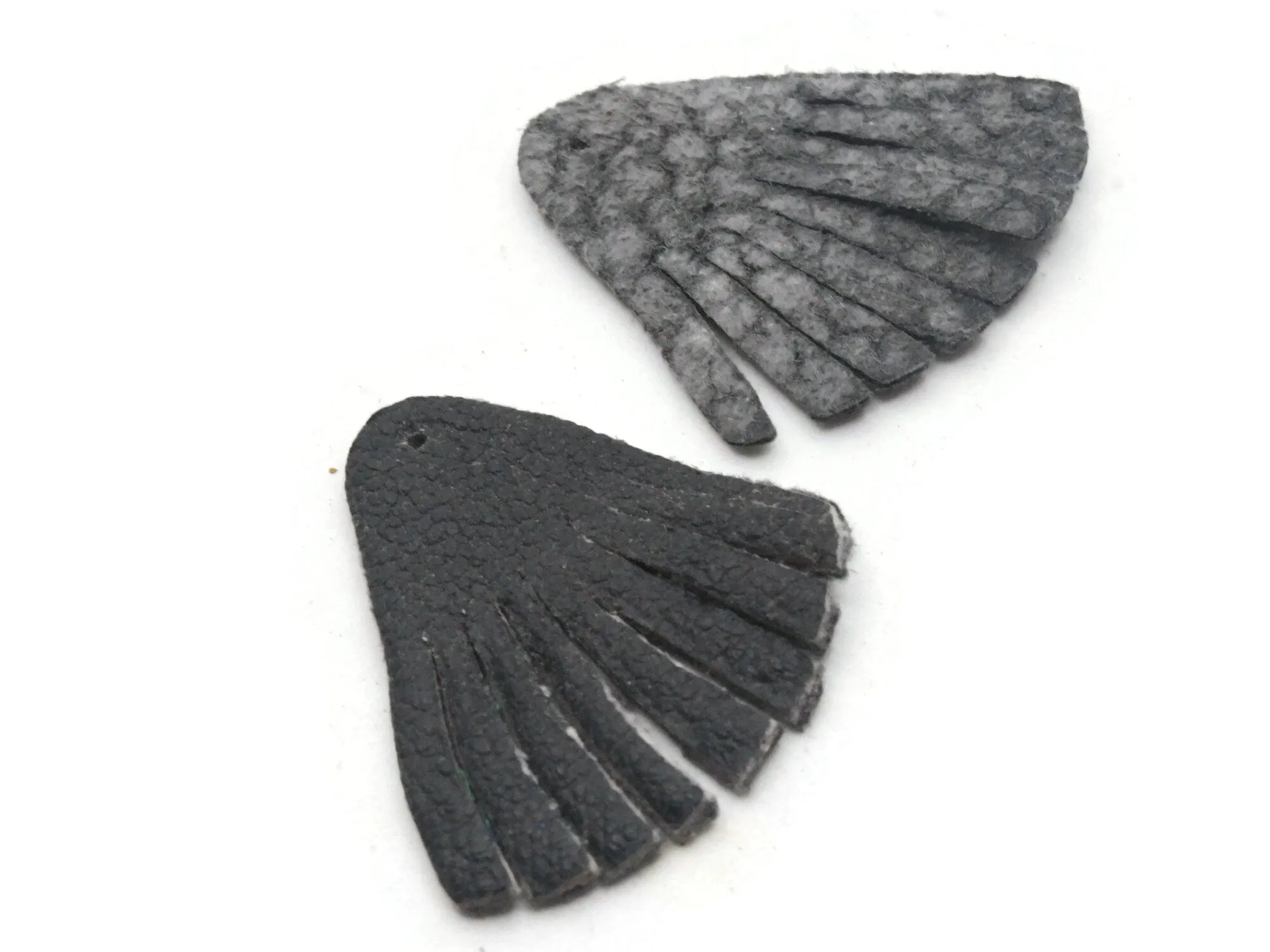 4 30mm Gray Leather Fan Tassel Pendants