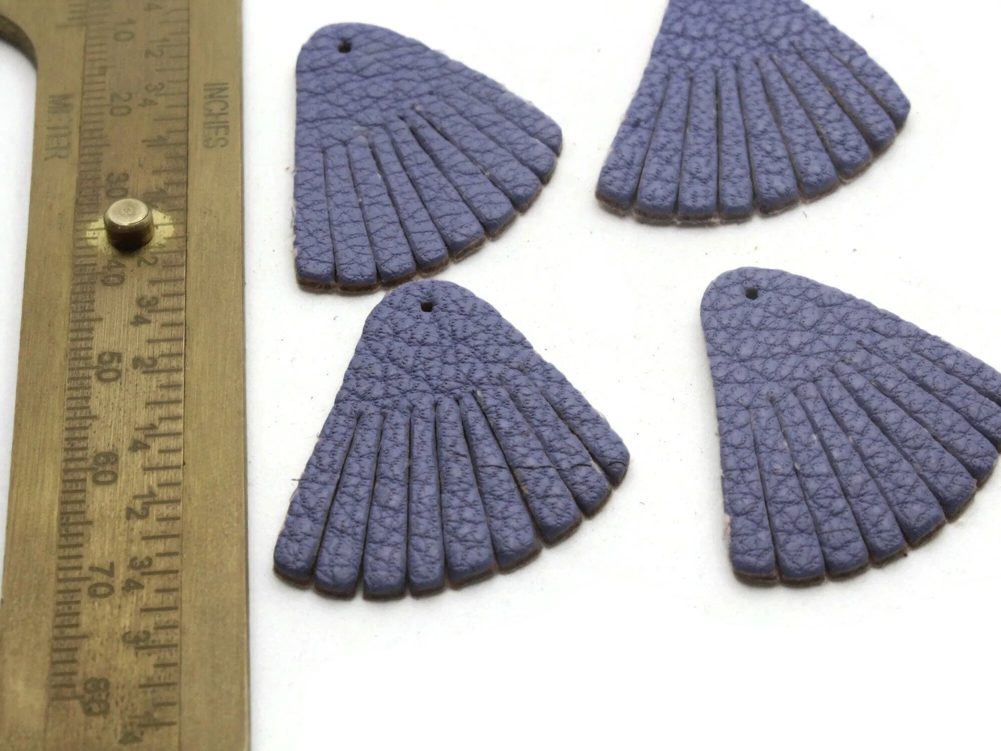 4 30mm Purple Leather Fan Tassel Pendants