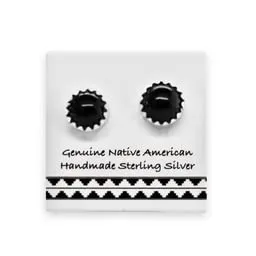 6mm Genuine Black Onyx Stud Earrings, 925 Sterling Silver, Authentic Navajo Native American USA Handmade