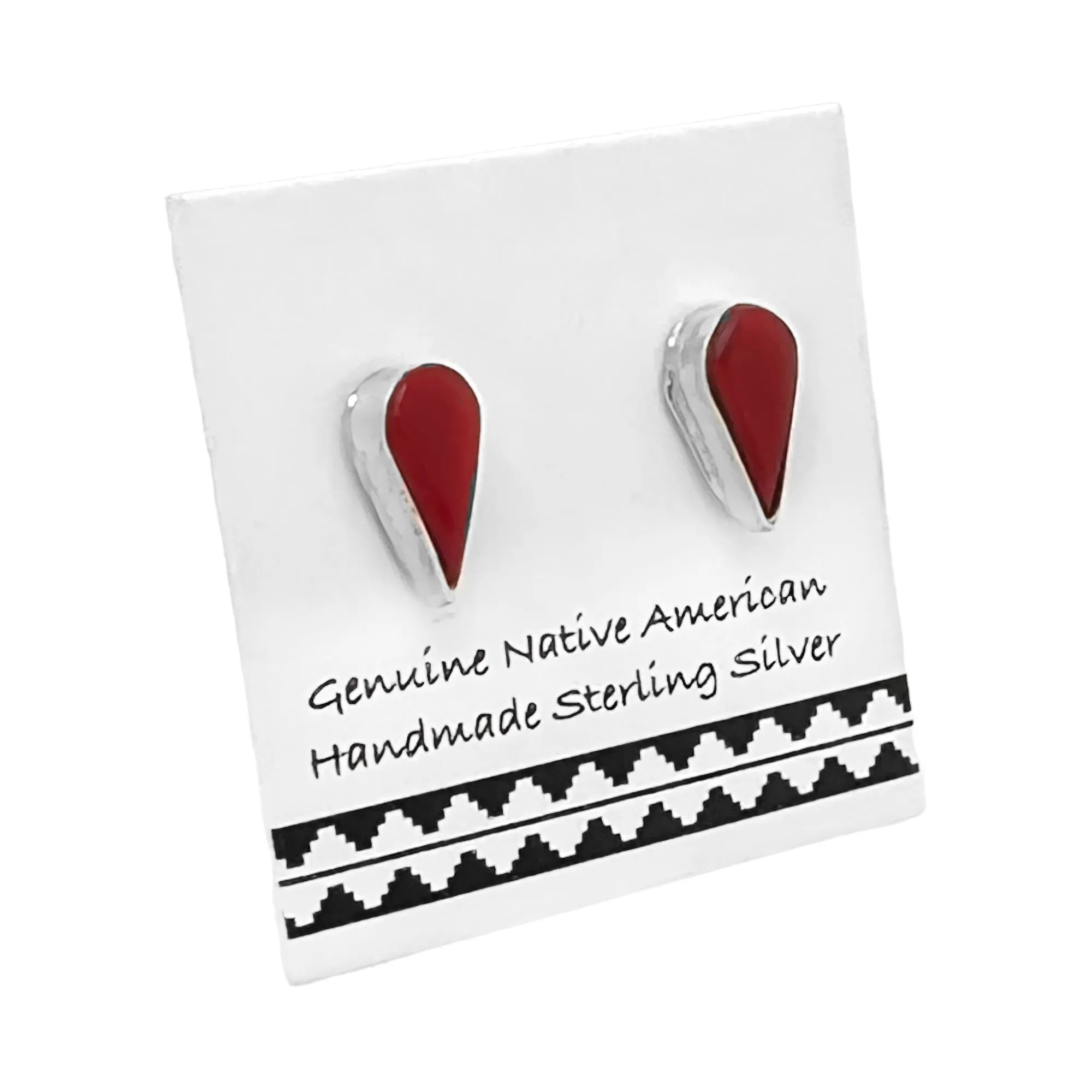 7mm Genuine Red Coral Teardrop Earrings, 925 Sterling Silver, Native American USA Handmade, Nickel Free