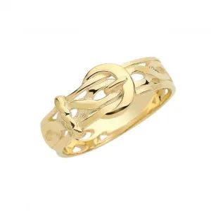 9ct Yellow Gold Mens Engraved Buckle Ring RN230