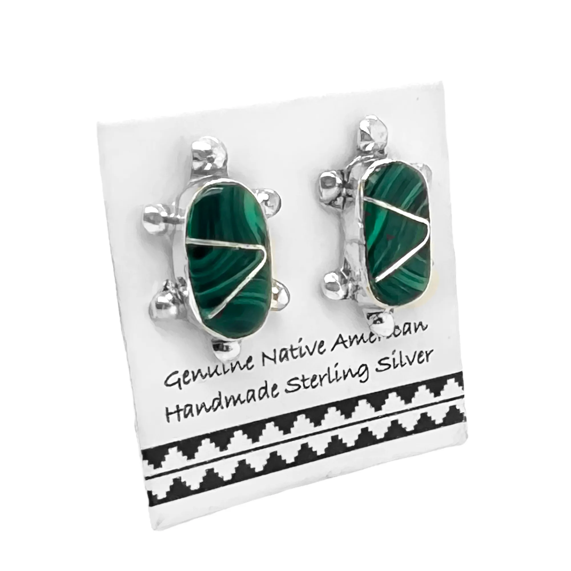 9mm Genuine Malachite Stud Earrings, 925 Sterling Silver, Authentic Native American USA Handmade, Nickel Free, Dark Green