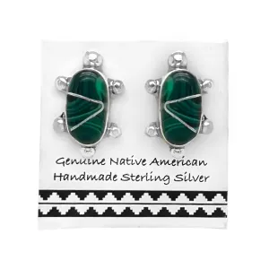 9mm Genuine Malachite Stud Earrings, 925 Sterling Silver, Authentic Native American USA Handmade, Nickel Free, Dark Green