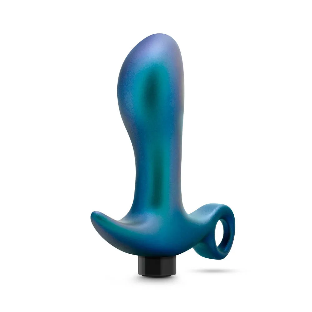 Anal Adventures Matrix By Blush® | Teleportation Plug: Curved For Prostate Massaging With Finger Loop in Lunar Blue | With Stayput™ Technology & AnchorTech™ Base