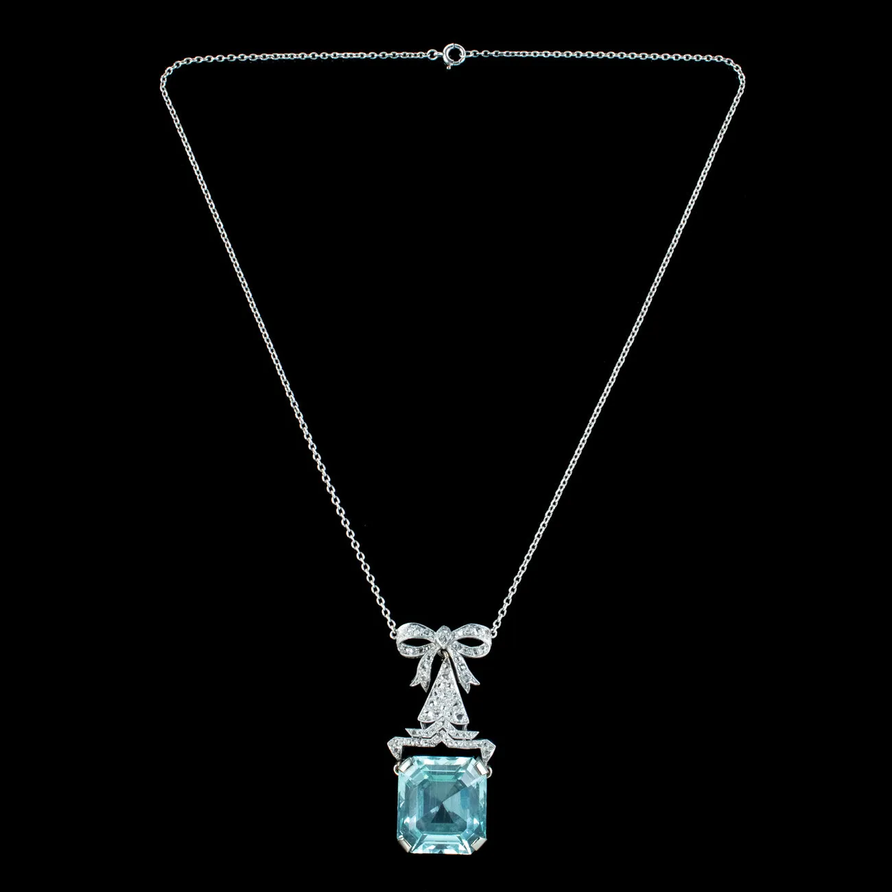 Antique Art Deco Aquamarine Diamond Lavaliere Necklace 30ct Aqua