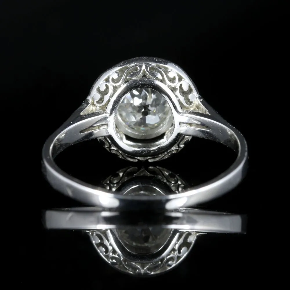 Antique Art Deco Diamond Cluster Ring Platinum Engagement 1.50Ct