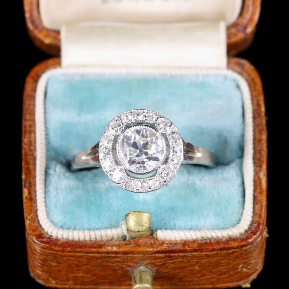 Antique Art Deco Diamond Cluster Ring Platinum Engagement 1.50Ct