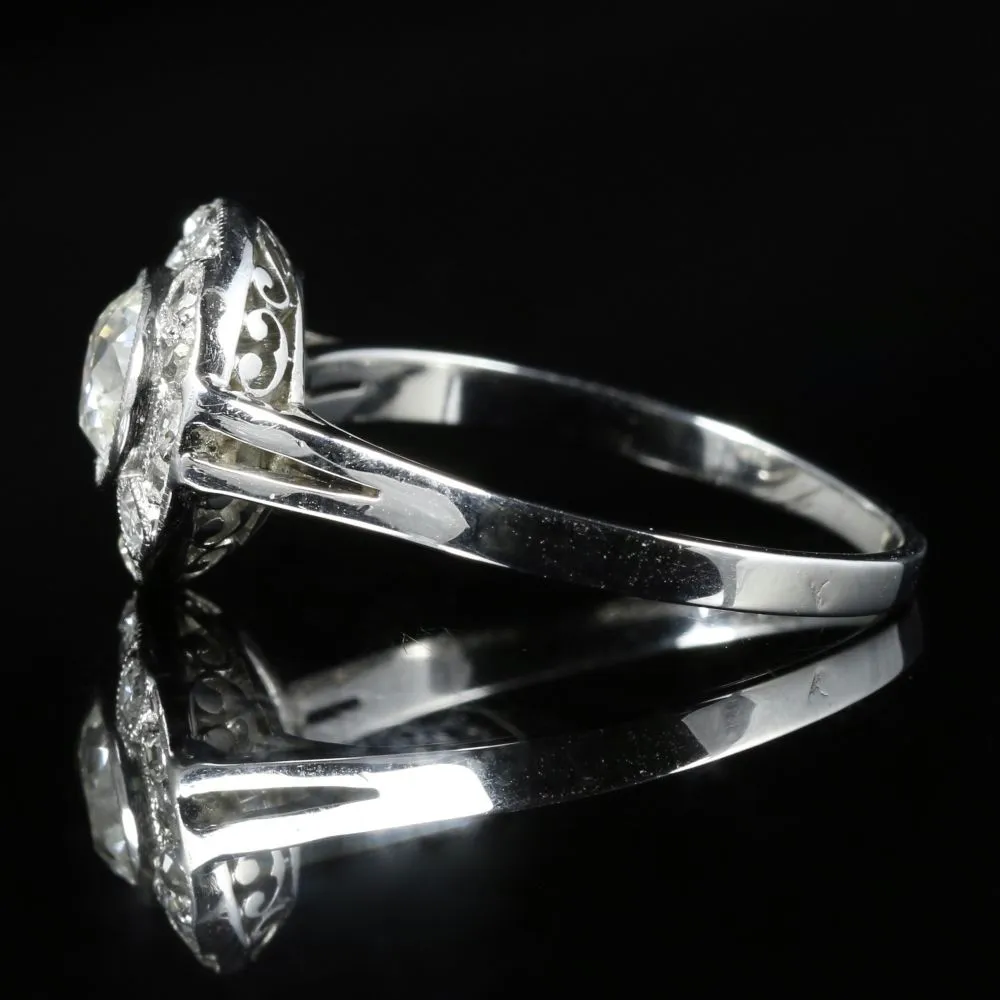 Antique Art Deco Diamond Cluster Ring Platinum Engagement 1.50Ct