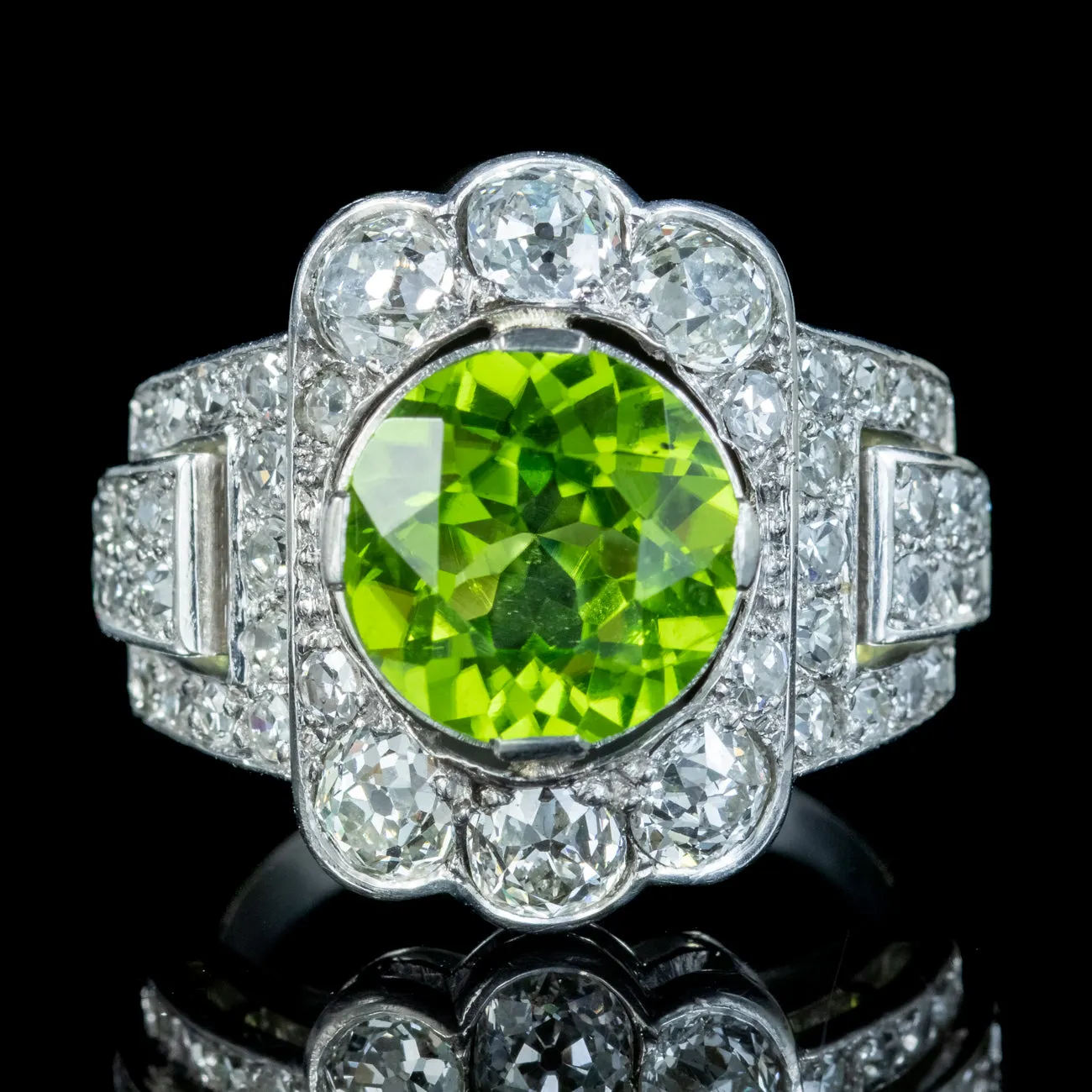 Antique Art Deco French Peridot Diamond Ring 4ct Peridot With Cert