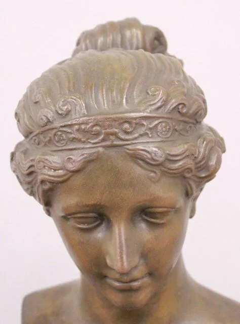 Antique Bronze Bust, Style of a Girl, 16 Ins., Green Mount, Classical, Home Decor!!