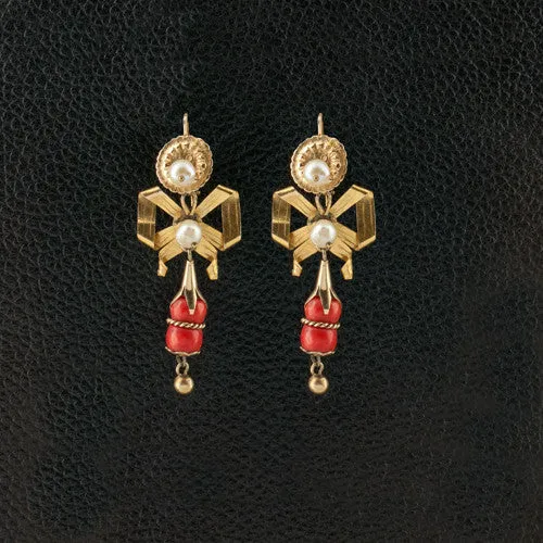 Antique Coral & Pearl Earrings