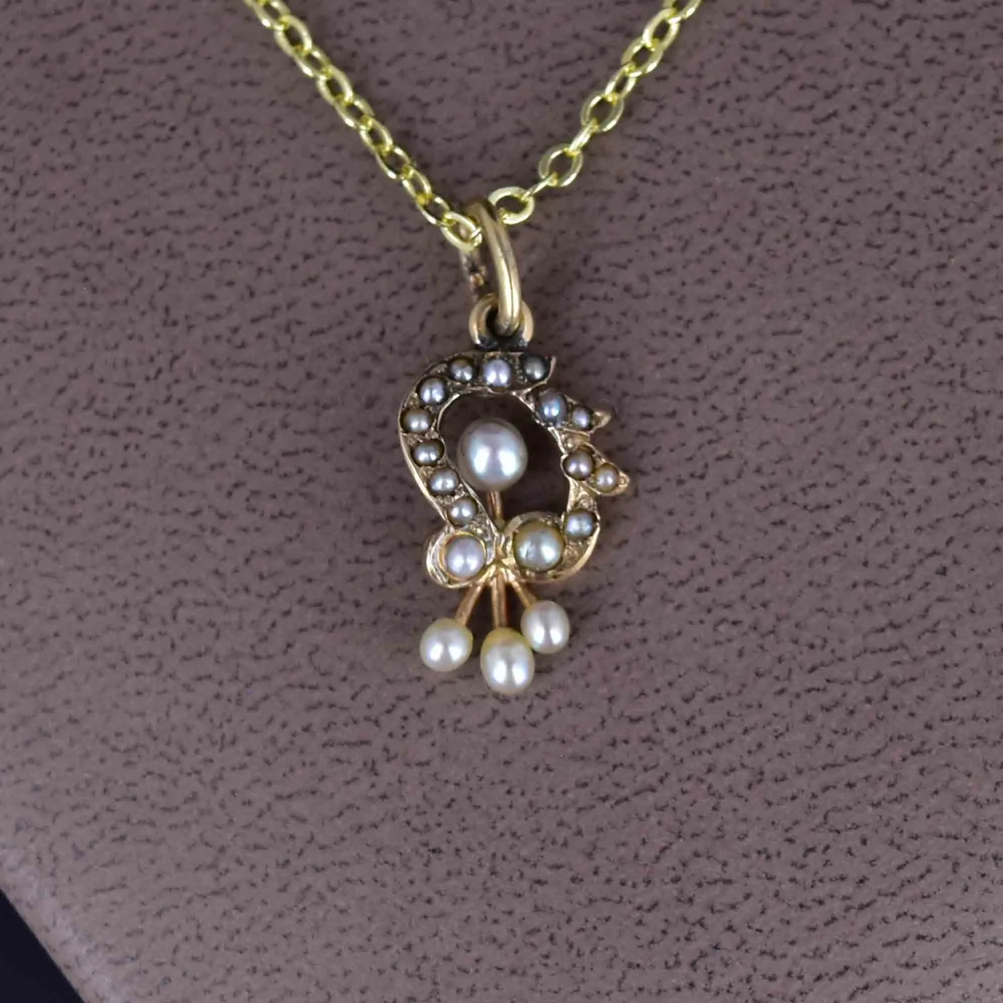 Antique Edwardian 14K Gold Floral Pearl Pendant Necklace