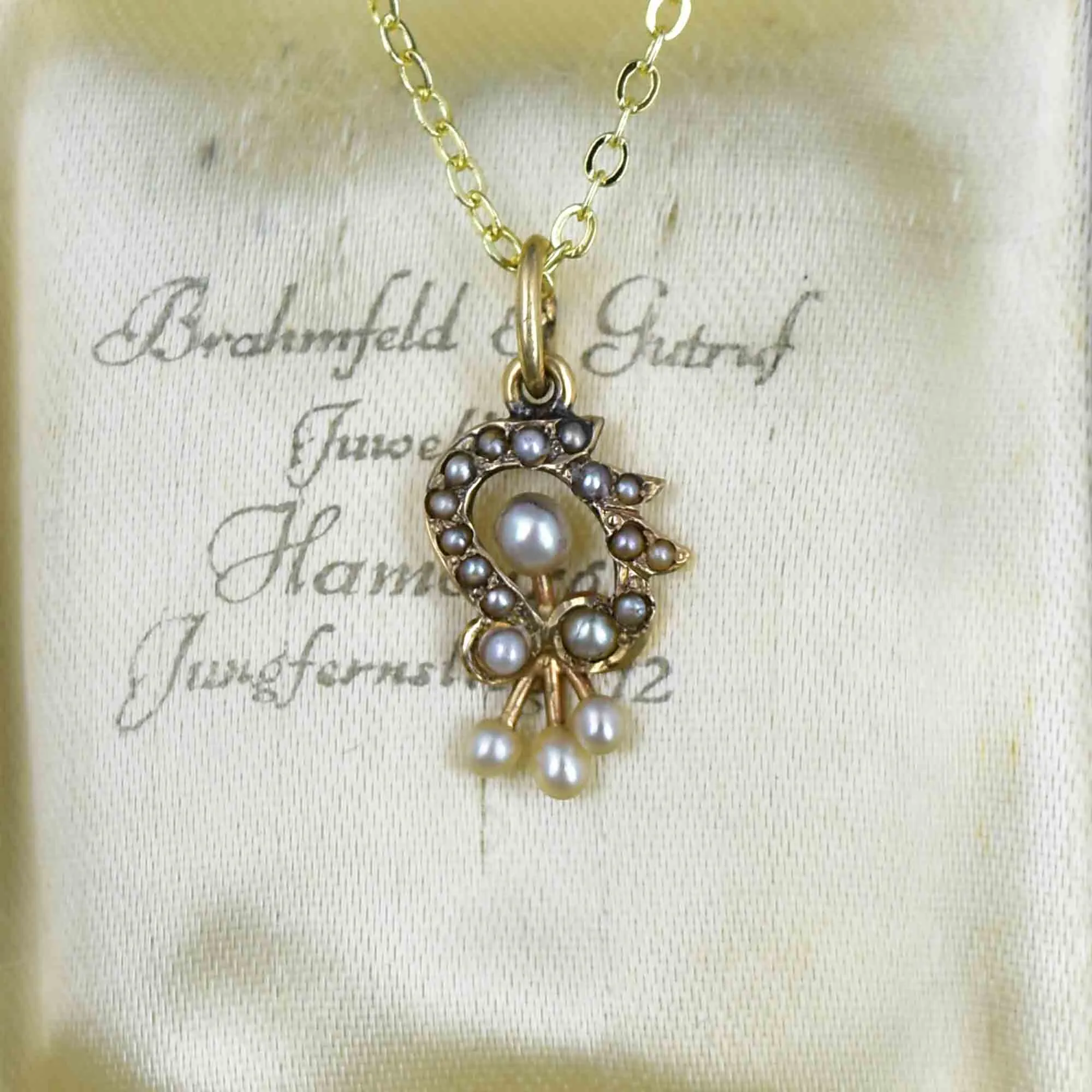 Antique Edwardian 14K Gold Floral Pearl Pendant Necklace