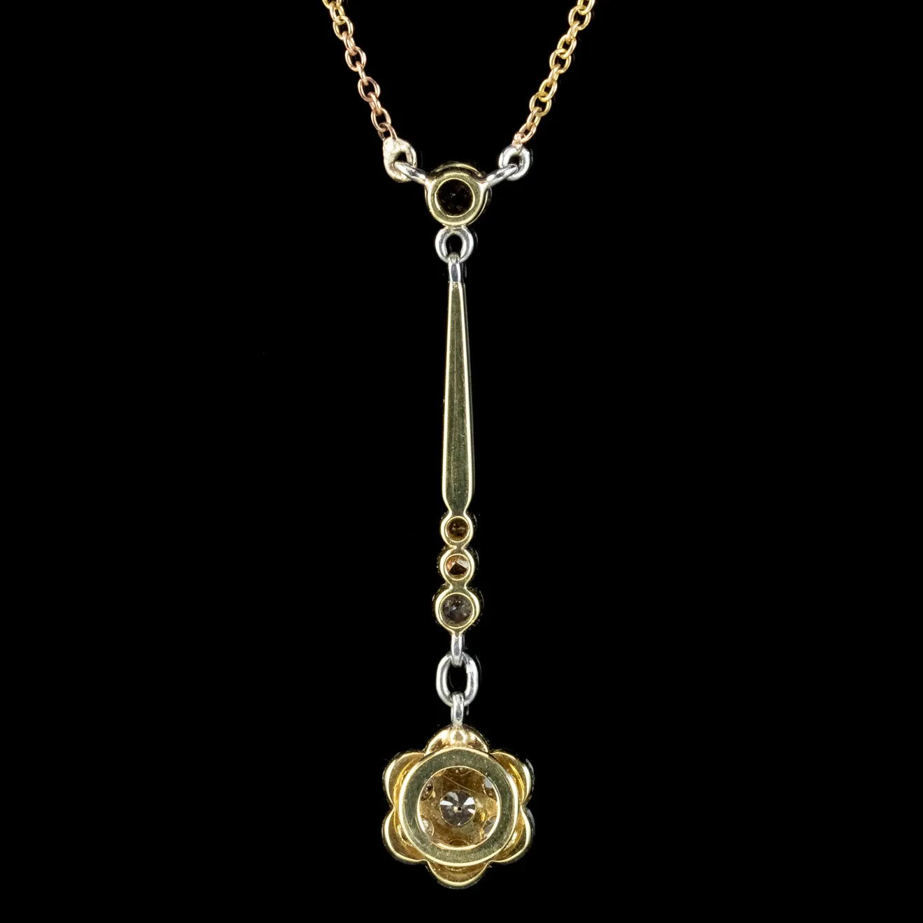 Antique Edwardian Diamond Flower Lavaliere Necklace 18ct Gold Circa 1905