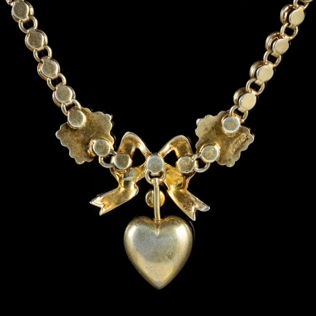 Antique Edwardian Pearl Heart Necklace Silver 15Ct Gold Circa 1910