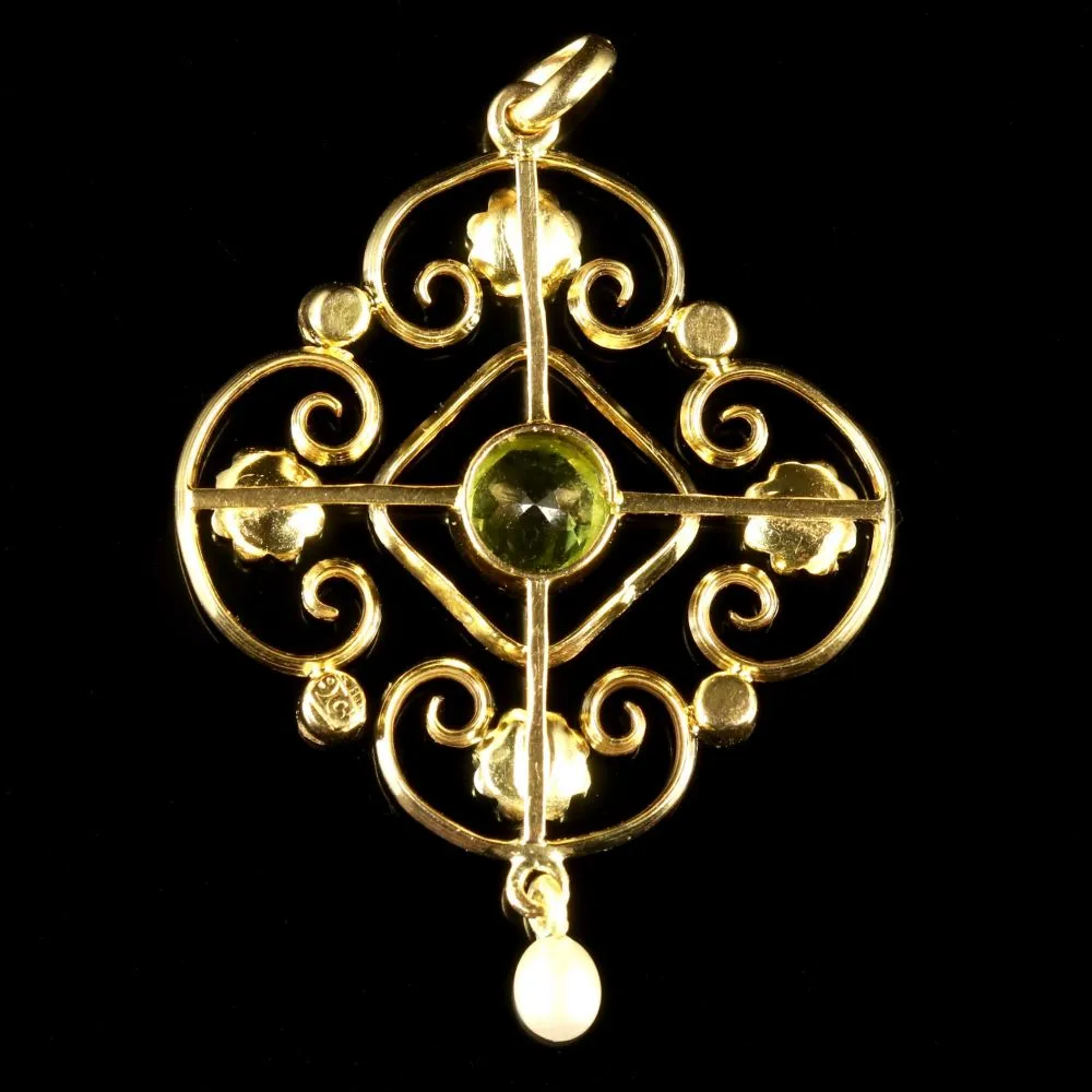 Antique Edwardian Suffragette 9Ct Gold Floral Pendant Circa 1910