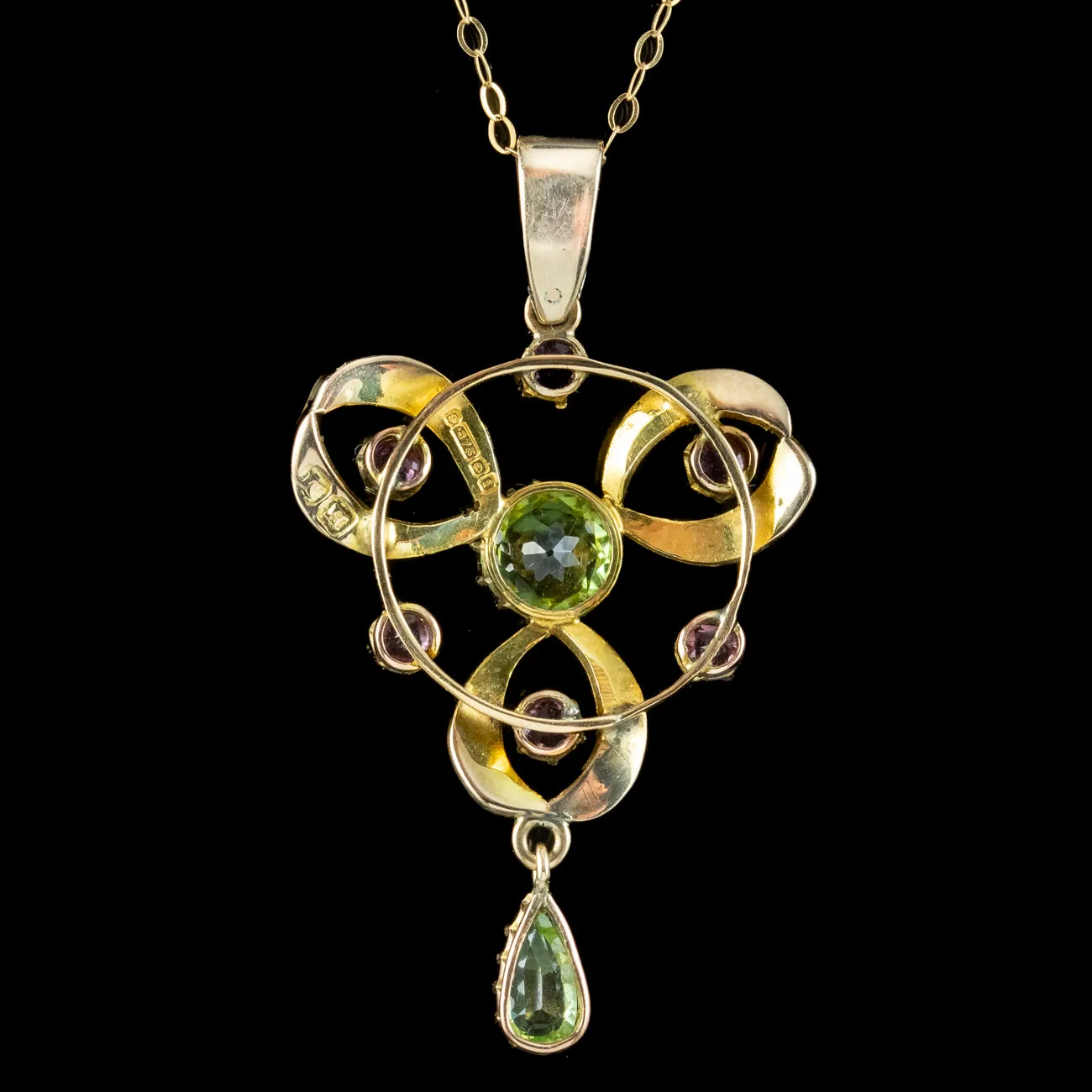 Antique Edwardian Suffragette Pendant Necklace Garnet Peridot Pearl Dated 1908